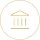 A simple yellow outline of a classical building with columns, resembling a bank or courthouse, enclosed in a yellow circle on a transparent background.