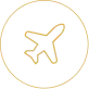 A yellow outline of an airplane inside a yellow circle, centered on a transparent background.