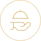 A yellow outline of a hamburger inside a yellow circle on a transparent background. The design is minimalist and stylized.